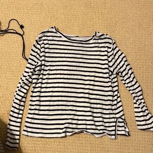 Enza Costa Black and White Striped Long Sleeve Top Cashmere & Cotton